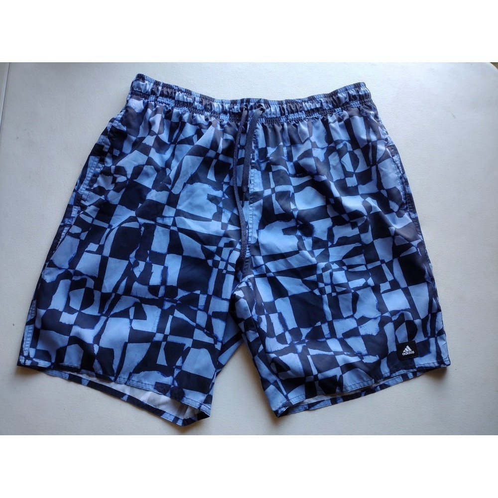 Adidas Men's Swim Trunks Shorts Blue Black Geometric Print Elastic Waist XL‎